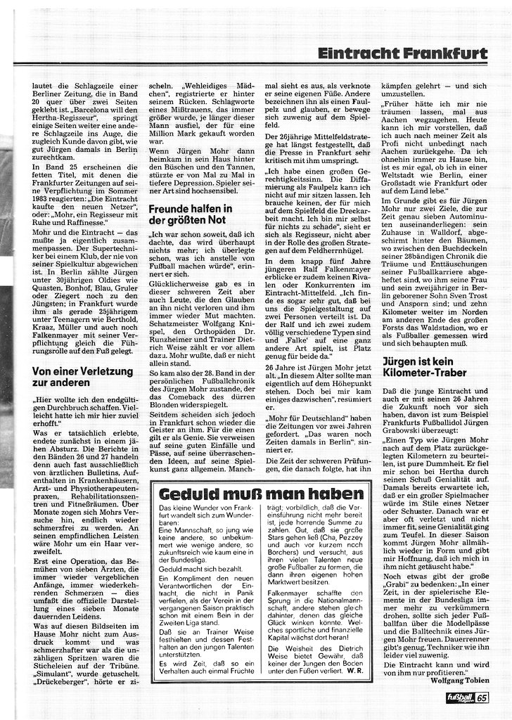 kicker_fuma's tweet image. &quot;Jürgen Mohr - Die Wand ist mein stummer Zeuge&quot;

(Aus: Fuma November/Dezember 1984)

#mohr #sge #effzeh #hertha #fcs #fcl #botd #happybirthday