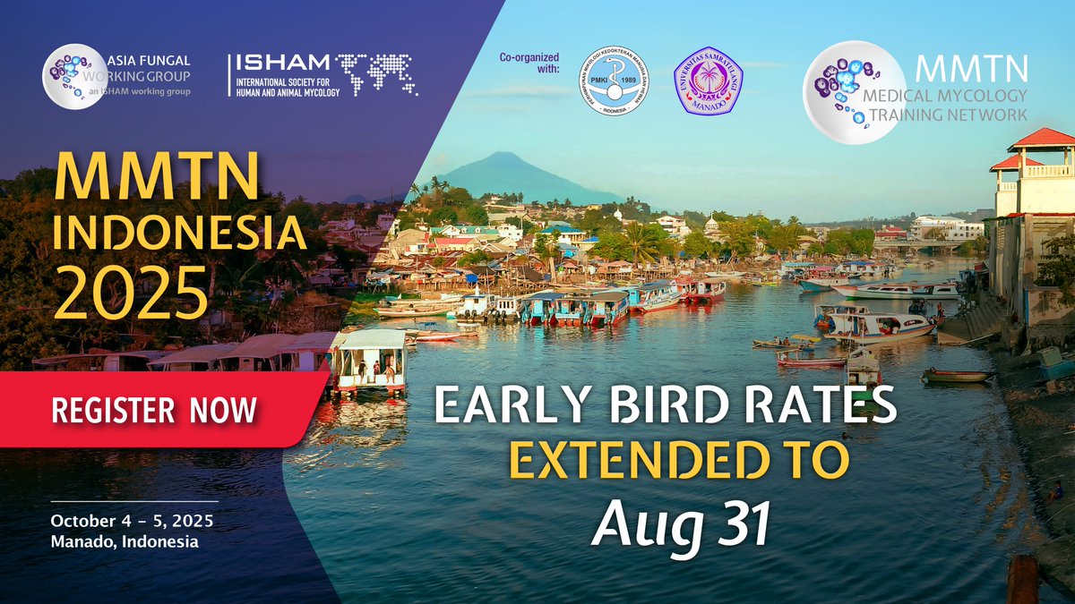 Great news! We've heard your requests and we’re extending the early-bird deadline for #MMTN2025.

Register by August 31 and join us in Manado, Indonesia, for an immersive experience in #medicalmycology and #microbiology: bit.ly/3Jivwst

#thinkfungus