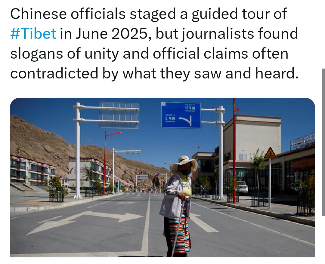 ཀྲུང་གོའི་དཔོན་རིགས་ཀྱིས་2025ལོའི་ཟླ་6པར་#Tibet་ཁྲིད་བྱེད་སྒོ་ཐེངས་གཅིག་སྤེལ་བ་རེད། འོན་ཀྱང་གསར་འགོད་པས་མཐུན་སྒྲིལ་གྱི་འབོད་ཚིག་དང་གཞུང་ཕྱོགས་ཀྱི་འདོད་ཚུལ་མཐོང་སྐབས་རྟག་ཏུ་ཁོང་ཚོའི་མཐོང་ཐོས་དང་འགལ་བ་བྱུང་།
<a href="/Jingjing_Li/">Li Jingjing 李菁菁</a> <a href="/SamWalton/">Sam Walton</a> <a href="/SujeetKOfficial/">Sujeet Kumar 🇮🇳</a> <a href="/shaojiang/">Shao Jiang 邵江</a> 
#FreeTibet #SaveTibet