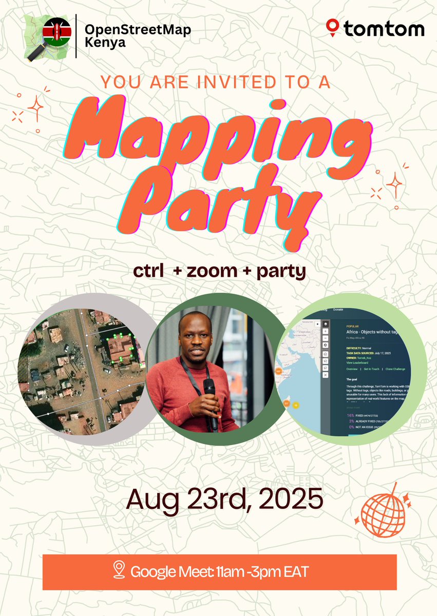 OpenStreetMapKE (@osmkenya) on Twitter photo Are you interested in making OSM data in Kenya better?
Welcome to an exclusive mapping Kenya Party on the 23rd Aug 2025.
A four-hour session of an exclusive hangout mapathon, see you then.
This gonna be fun! Courtesy <a href="/TomTom/">TomTom</a> <a href="/osmafrica/">OpenStreetMap Africa</a>
Sign up forms.gle/fRAyy49iMGjbJoโฆ
#osmke Are you interested in making OSM data in Kenya better?
Welcome to an exclusive mapping Kenya Party on the 23rd Aug 2025.
A four-hour session of an exclusive hangout mapathon, see you then.
This gonna be fun! Courtesy <a href="/TomTom/">TomTom</a> <a href="/osmafrica/">OpenStreetMap Africa</a>
Sign up forms.gle/fRAyy49iMGjbJoโฆ
#osmke