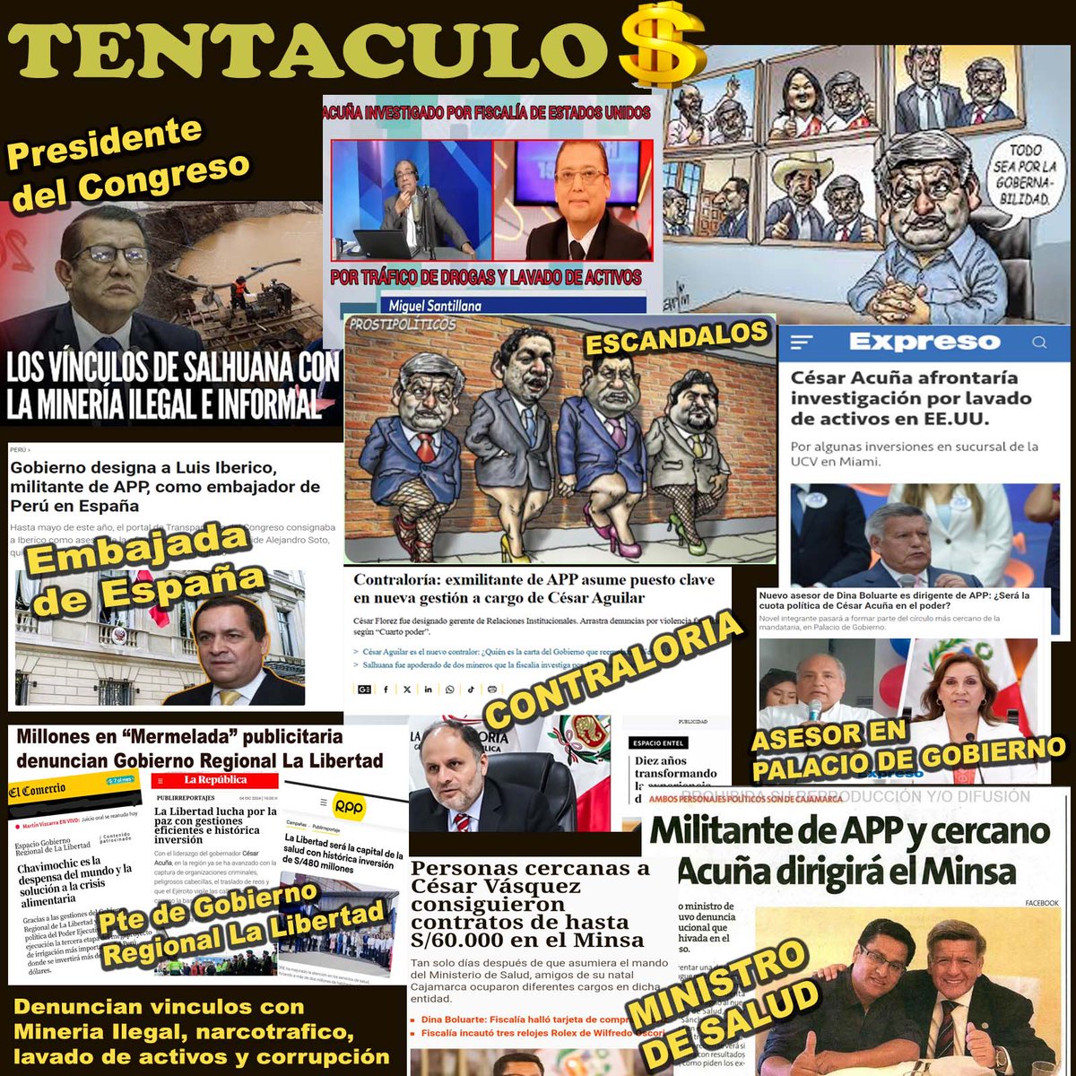 CONTRALORIA ES DE APP,  de ACUÑA. Hay absoluta IMPUNIDAD, el Congreso debe destituirlo o la Justicia intervenir. Pero también tiene copado Interior, Educación y nexos con Fiscales y Jueces que no tocan la Mineria Ilegal y negocios ilicitos en el Norte