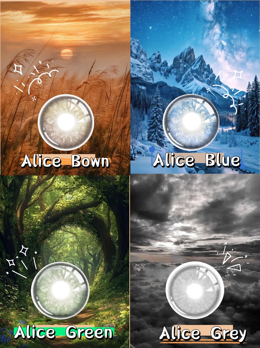 vison_wooeye's tweet photo. Step into your own wonderland with Alice 
Four magical shades to match every mood—warm browns like sunset fields, icy blues like starry peaks, vibrant greens like enchanted forests, and moody greys like twilight skies.
Which ‘Alice’ are you today?
#Alice #eyes https://t.co/qxGfMh5oNU