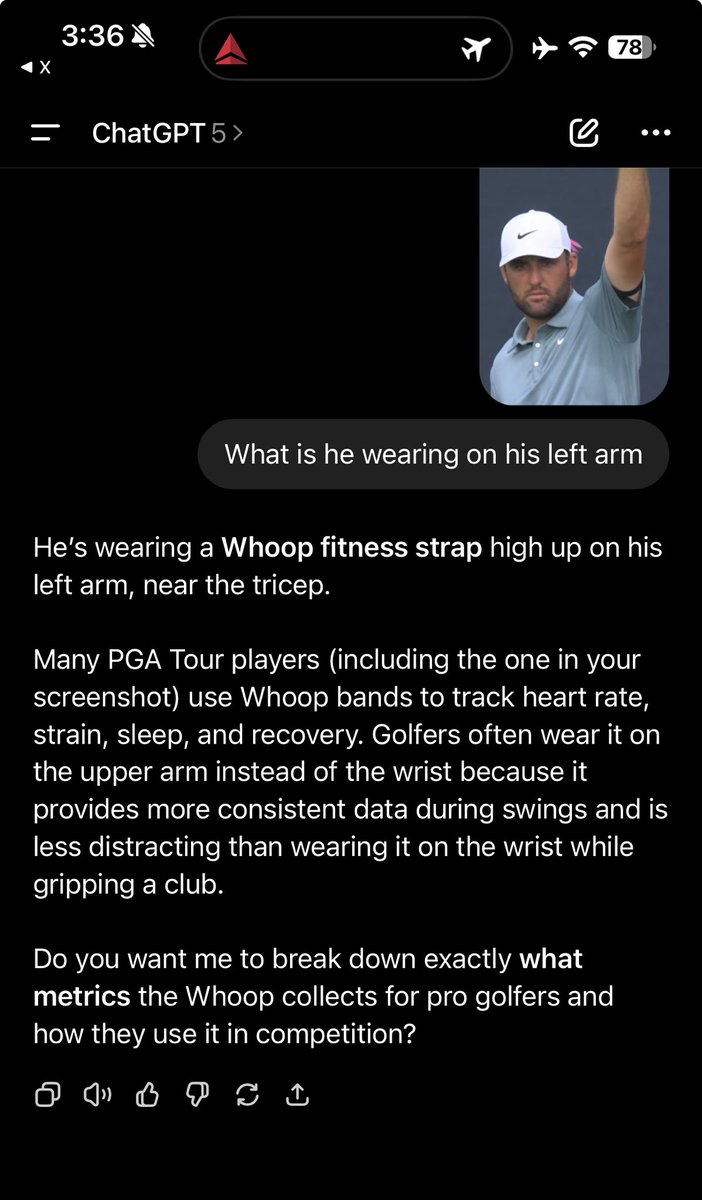 golfer_md's tweet photo. That’s some major dedication to @WHOOP to wear a fitness strap while playing.  Very interesting.  Have never tried out a Whoop.  This is intriguing https://t.co/ebkFQUXMzm