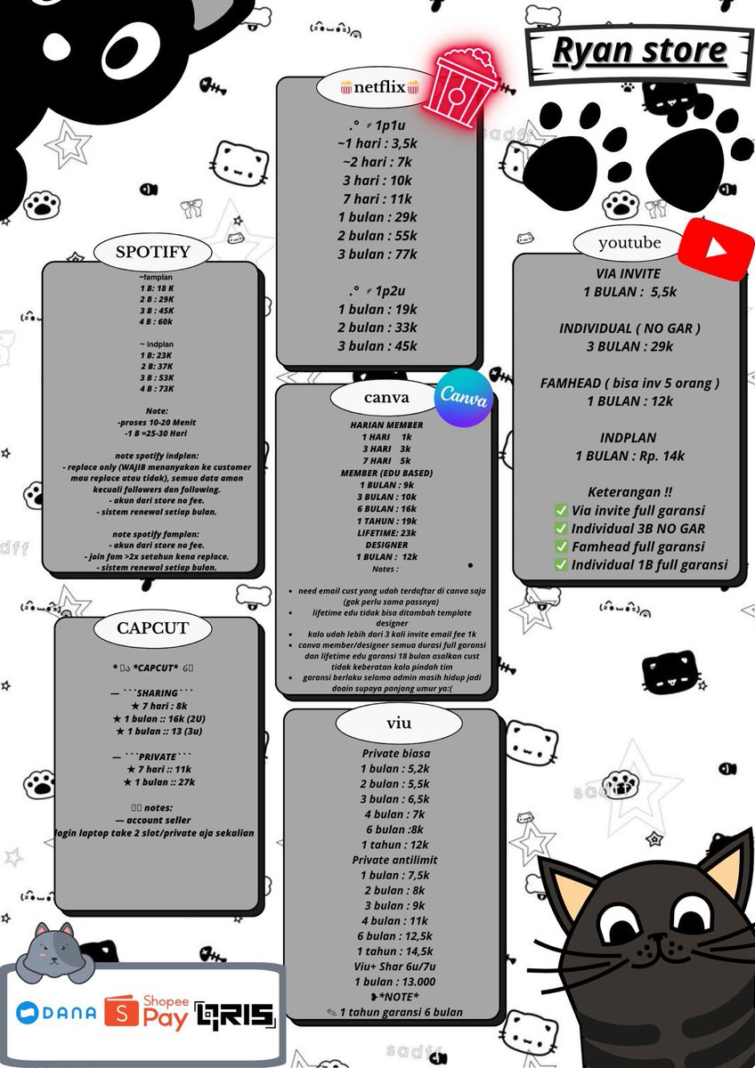 skiqncare's tweet image. HALO AKU OPEN YAA YANG MAU CUS DI DM REDI
NETFLIX
CANVA
VIU
YOUTUBE
SPOTIFY
CAPCUT
CUS LANGSUNG DI DM OR WA 
#zonauangㅤ #zonajajan️️