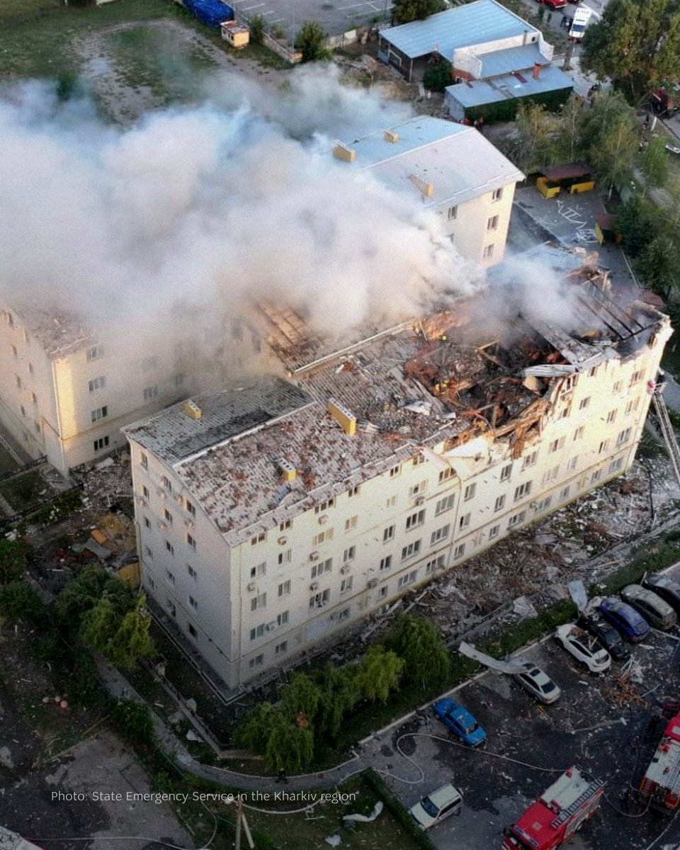 Kharkiv came under Russian drone attack on the night of August 18. The strike hit a five-story residential building, killing at least five people, including a one-year-old child, and injured 20 others, among them at least six children.

Rescue teams continue to search for people