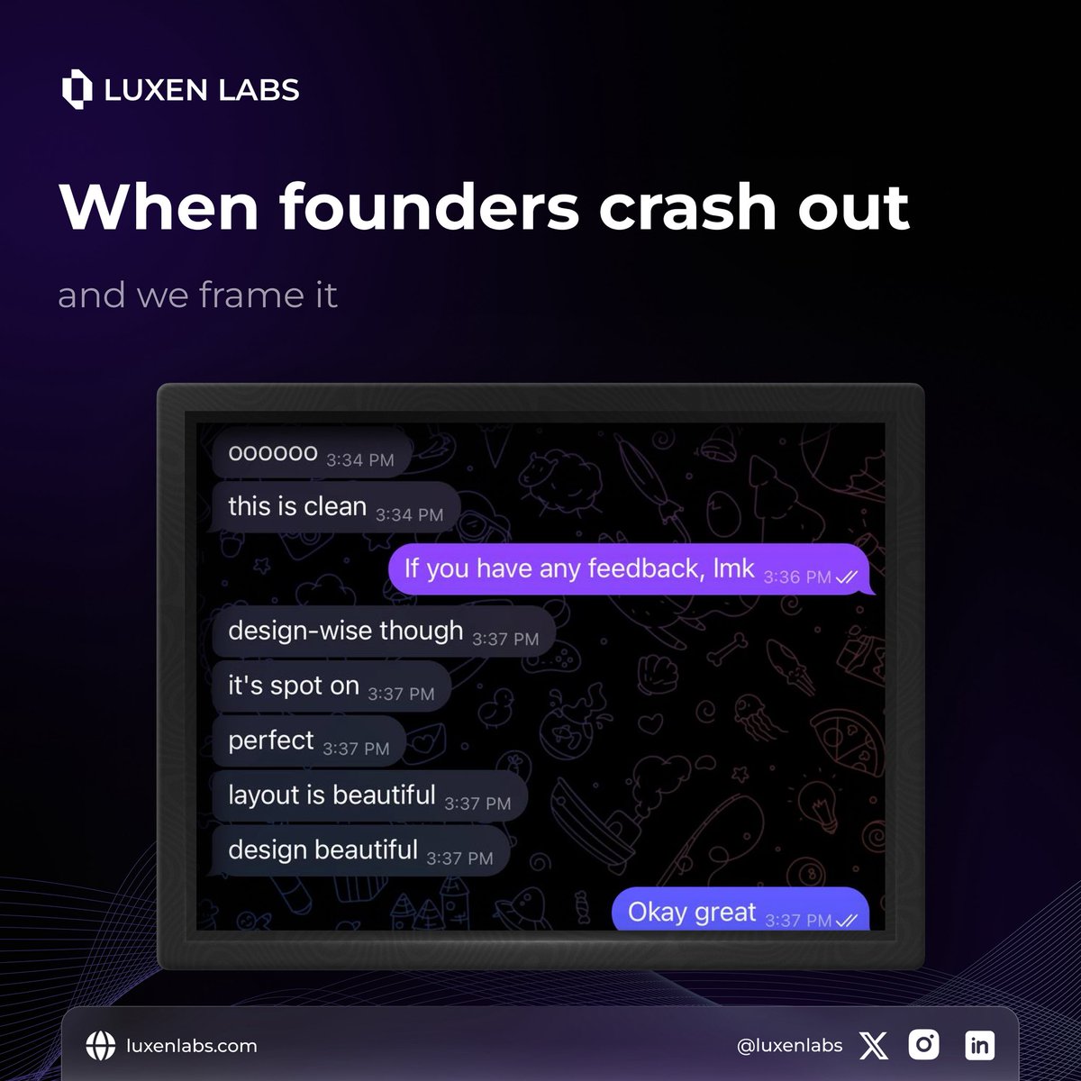 luxenlabs's tweet image. Founder Caught in 4K 🚀
We recently delivered a project that left a top founder blown away by the clarity, precision, and design quality we put into every build.
At Luxen Labs, we don’t just ship, we craft experiences that speak for themselves.
💜