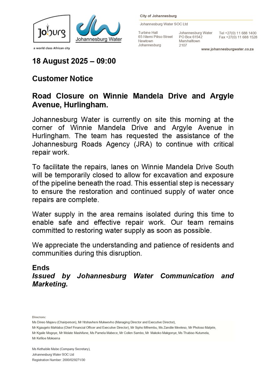 Johannesburg Water tweet media