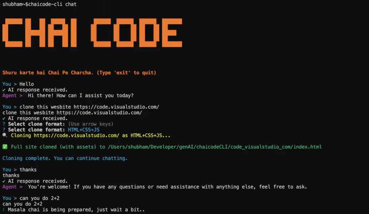 i_am_bug's tweet image. Here is my v1 of ChaiCode CLI. I know its needs improvements working on it after office hours. 
@Hiteshdotcom @piyushgarg_dev #chaicode