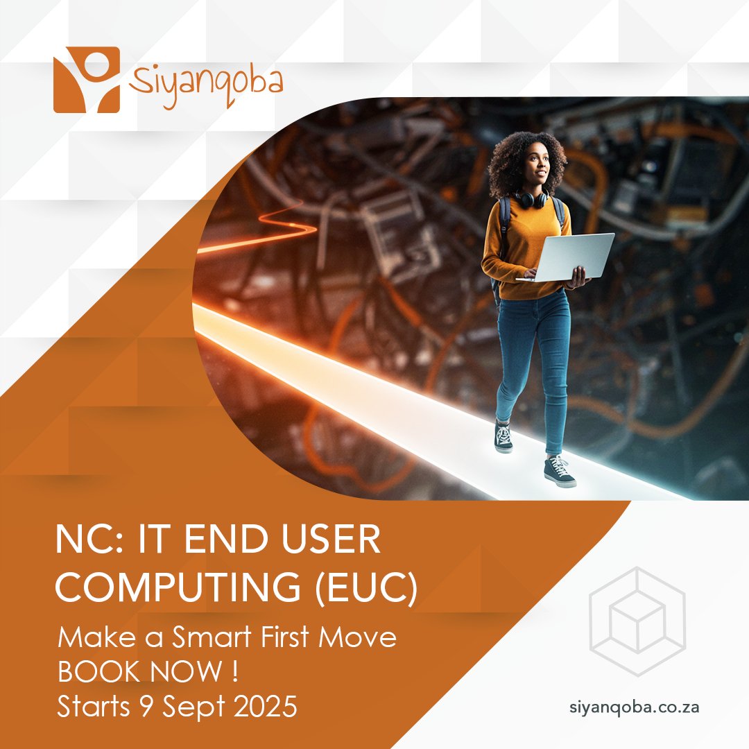 Siyanqoba_ZA's tweet photo. Aspiring tech pro? 🚀 The End User Computing NQF 3 programme builds IT foundations + business/project streams. Perfect for support, systems &amp; dev careers. Starts 9 Sept 2025. 🔗 https://t.co/V4WzrGn60p
#ITFuture #DigitalPathways #ITEndUser #MICTSETA #Certification #Siyanqoba https://t.co/9oaGaLnDcI
