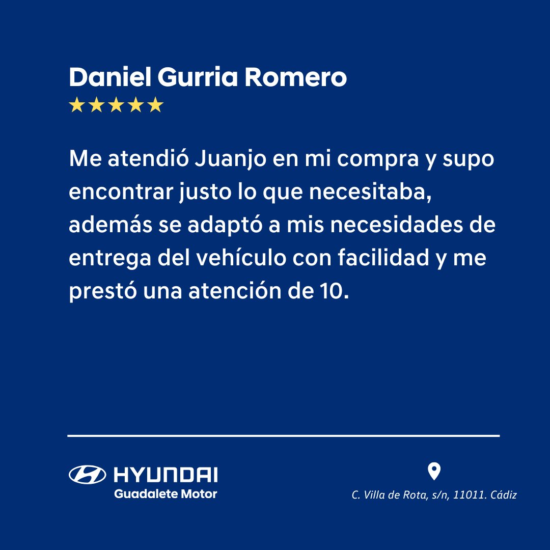 Lo importante no es solo el coche, sino la experiencia de quien lo conduce. 🚗✨

⭐️⭐️⭐️⭐️⭐️

Gracias por confiar en Guadalete Motor, Daniel. 💙

#Hyundai #GuadaleteMotor #Cadiz #Jerez #ClientesFelices #Reseña