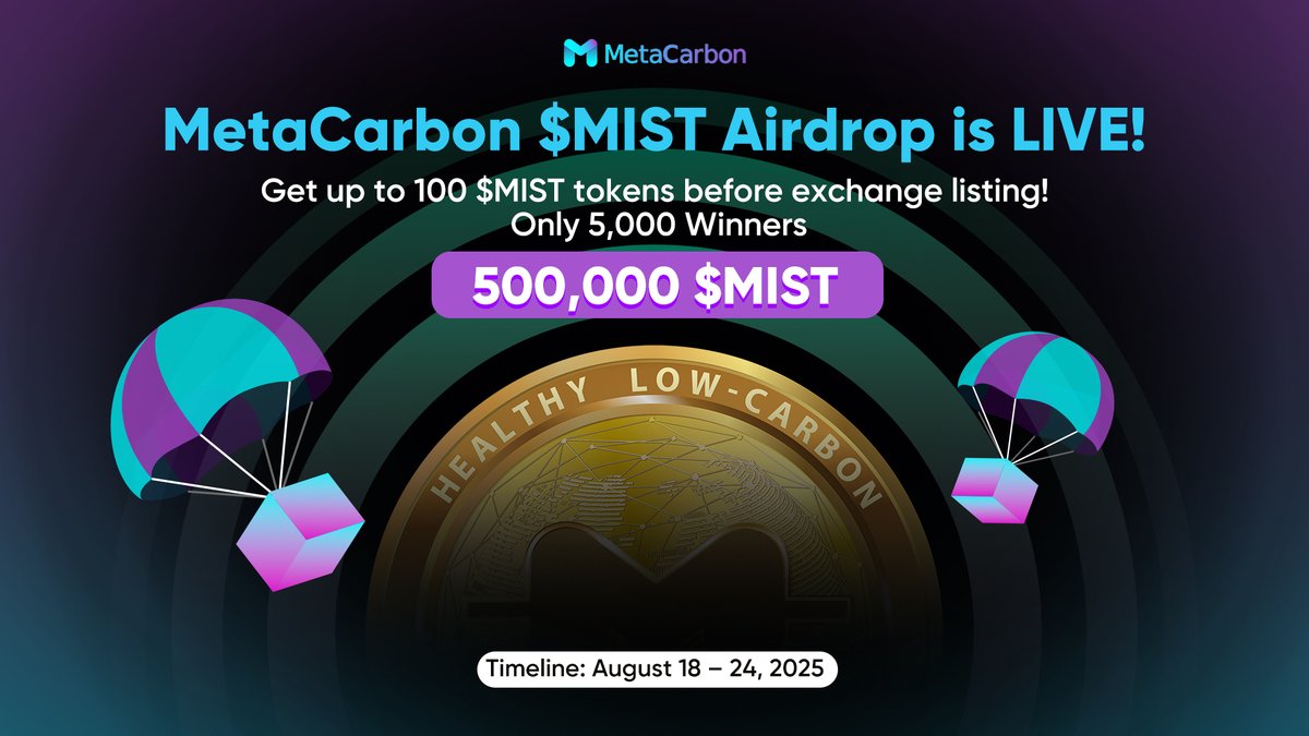 MetaCarbon (@metacarbon_mist) on Twitter photo 🌿 MetaCarbon $MIST Airdrop is LIVE!
🎁 100 $MIST for completing basic tasks
⚡ Only 5,000 winners — First come, first served!
Contract address(BSC):0x873bcd64cc3f19d5811b734f25e8f5cd35d13847
✅Follow:<a href="/MetaCarbon_Mist/">MetaCarbon</a>
✅Join TG:t.me/metacarbonoffi…
✅Like + RT + Tag 3 🌿 MetaCarbon $MIST Airdrop is LIVE!
🎁 100 $MIST for completing basic tasks
⚡ Only 5,000 winners — First come, first served!
Contract address(BSC):0x873bcd64cc3f19d5811b734f25e8f5cd35d13847
✅Follow:<a href="/MetaCarbon_Mist/">MetaCarbon</a>
✅Join TG:t.me/metacarbonoffi…
✅Like + RT + Tag 3
