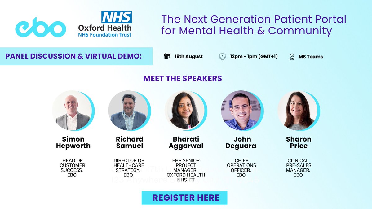 EBO (@ebo_ai) on Twitter photo 🔵 1 DAY LEFT ☀️ Summer Edition Virtual Demo with <a href="/OxfordHealthNHS/">Oxford Health NHS FT</a> & EBO ☀️
Tomorrow we're bringing together NHS leaders and AI experts to showcase how the Intelligent Patient Portal is transforming access, efficiency, and patient experience across the NHS.
<a href="/hepwors/">Simon hepworth</a> 🔵 1 DAY LEFT ☀️ Summer Edition Virtual Demo with <a href="/OxfordHealthNHS/">Oxford Health NHS FT</a> & EBO ☀️
Tomorrow we're bringing together NHS leaders and AI experts to showcase how the Intelligent Patient Portal is transforming access, efficiency, and patient experience across the NHS.
<a href="/hepwors/">Simon hepworth</a>