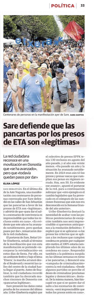 ¿Diríais lo mismo si otros pidieran la excarcelación de violadores o pederastas, <a href="/sare_herritarra/">Sare Herritarra</a>?

Exigir la excarcelación de asesinos y terroristas de ETA podrá ser legal, pero es profundamente INMORAL.

Lo seguiremos denunciando, aunque os moleste.