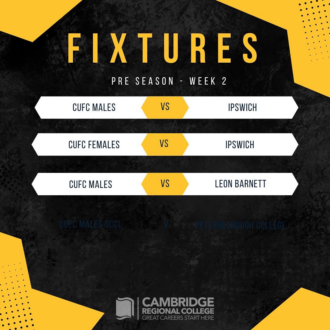 CrcCufc's tweet image. PRE SEASON - Week 2 ⚽️🟡⚫️

Today’s fixture is the males vs @ITFCFoundation ⚽️

Wednesday sees females play vs Ipswich &amp;amp; the males face @LeonBarnett ⚽️

Another exciting week ahead as we get closer to start of season 😀🟡⚫️

#CUFC #Elite #Scholarship #Pre #Season