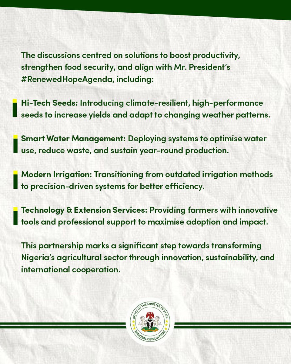 This partnership marks a significant step towards transforming Nigeria’s agricultural sector through innovation, sustainability, and international cooperation.