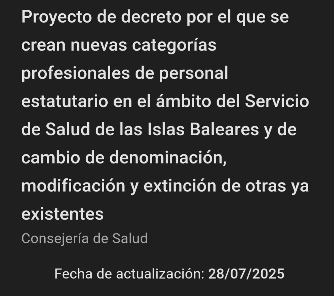 Hemos presentado alegaciones a este proyecto de decreto que propone la creación de la categoría estatutaria de Psicólogo/a General Sanitario/a dentro del Servei de Salut del Govern de les Illes Balears

caib.es/indtrafront/in…

#MasPlazasPIR
#MasPlazasPEPC
#Planificación
#FSE