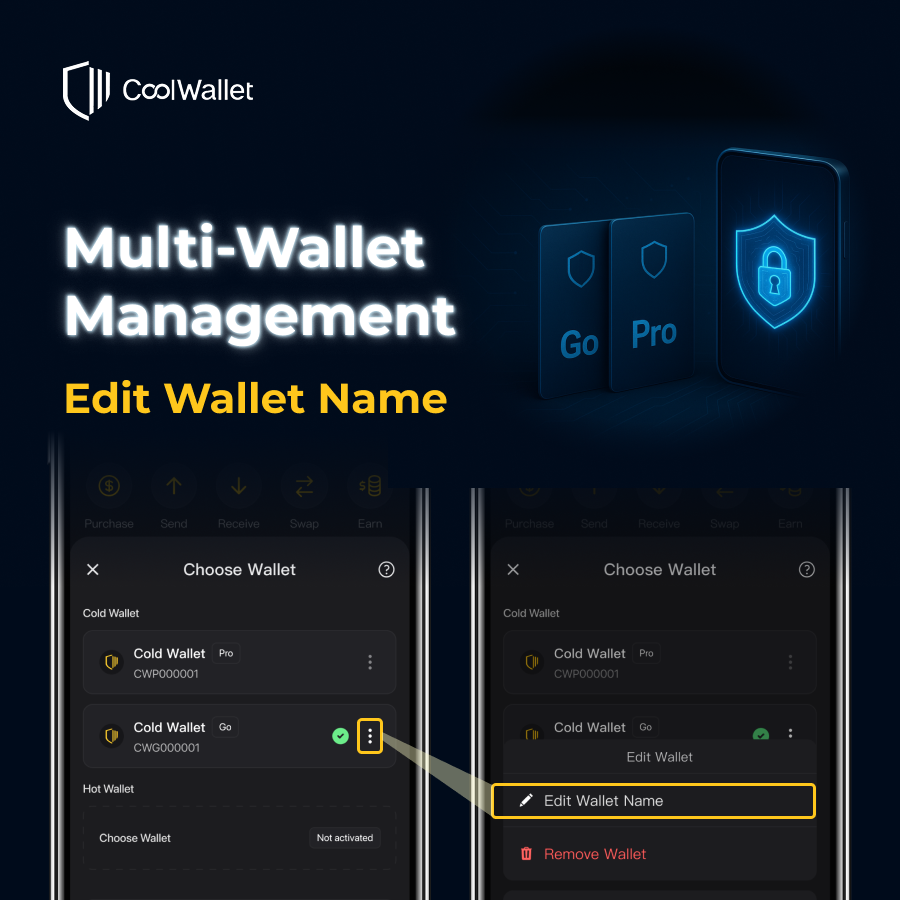 coolwallet's tweet image. 🔖 Name It Your Way
With CoolWallet’s Multi-Wallet Management, you can now customize each wallet name.

😎 Easily track your assets and stay organized like a pro.
Own your crypto. Your way.

Learn more: pse.is/7zuk4s

#CoolWallet #MultiWallet #ColdWallet #CryptoControl