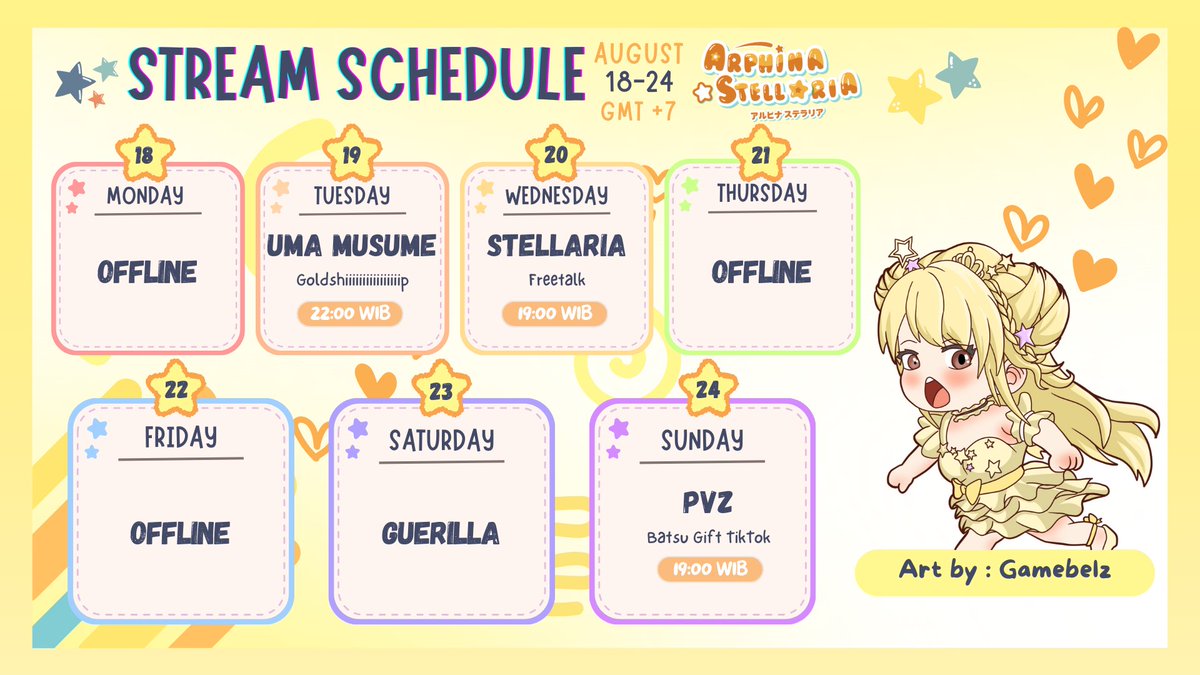 arphinastellar's tweet photo. 【WEEKLY SCHEDULE】
✦ Youtube & Bstation Channel: Arphina Stellaria
✦ Discord Server : https://t.co/M1gRsfiD2O
✦ Fanart: #ArtPhina
✦ Meme: #Arphisang
✦ Live: #StellAwake
✦ Announce: #Stellannounce
✦ NSFW: #StellUnsafe
*Jadwal dapat berubah sewaktu waktu https://t.co/rBz5T2PryH