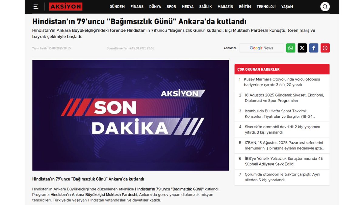 IndiaInTurkiye's tweet photo. 79th Independence Day of India 2025 - Turkish Media Coverage⬇️

Hindistan’ın 79. Bağımsızlık Günü 2025 – Türk Medyasında Yansımaları ⬇️

@ankahabera: https://t.co/JwLJocFudl

@Haberler: https://t.co/mzm0PmreCq 

@haberportcom: https://t.co/o1FCTq2D55

@aksiyon_com_tr: https://t.co/ylWNTaRohx

@sondakika_com: https://t.co/jg3YBI8v8I

@MEAIndia @IndianDiplomacy 
@CGI_Istanbul @MukteshPardeshi