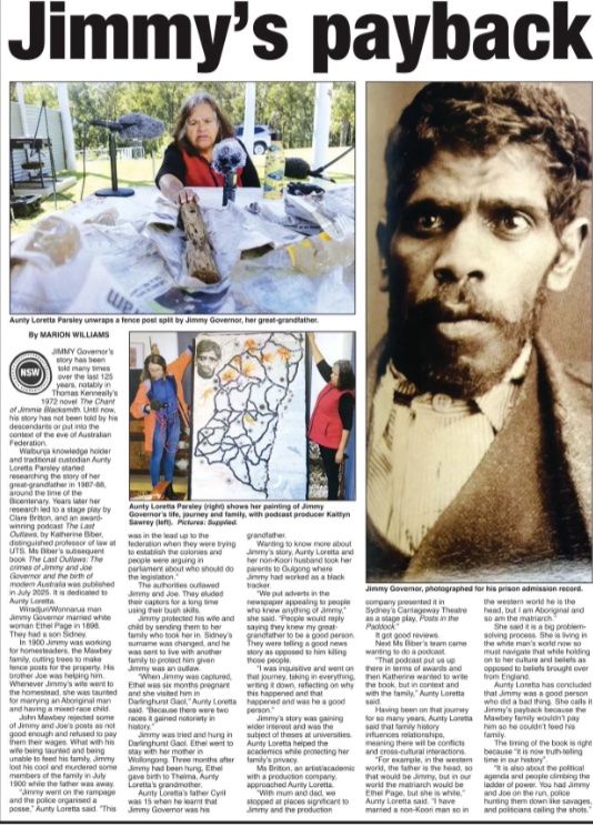 Aunty Loretta Parsley spoke to the Koori Mail about her ancestor Jimmy Governor, the subject of my new book The Last Outlaws.