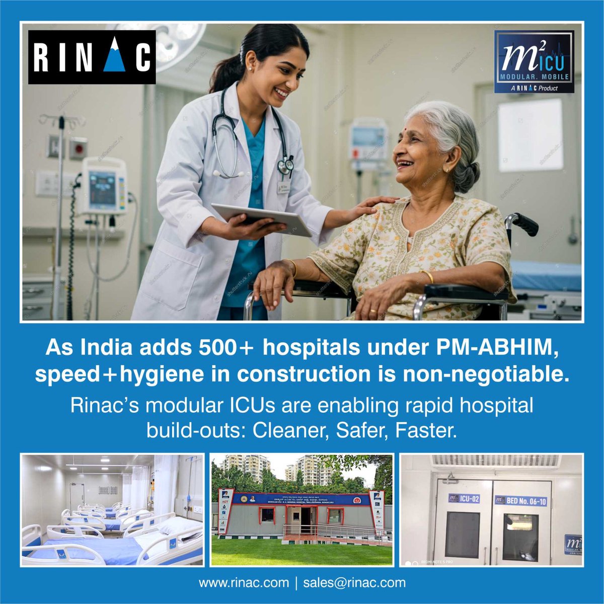 RinacIndiaLtd's tweet image. Under PM-ABHIM, healthcare needs rapid, hygienic, and scalable solutions.
Rinac’s m²ICUs deliver cleaner, safer, faster hospital build-outs—equipped with HEPA filtration, UV sanitization &amp;amp; more.
#PMABHIM #HealthcareInnovation #ModularICU #RinacIndia