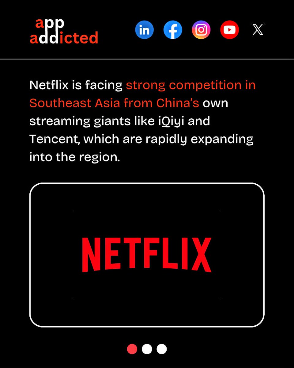 appaddicted_co's tweet photo. China’s iQiyi and Tencent are challenging Netflix in Southeast Asia with cheaper, locally loved content.
This competition may force Netflix to rethink its strategy or pay the price.

#Netflix #iQiyi #Tencent #StreamingWars #AsiaTech #AppAddicted #DigitalMedia https://t.co/gF1iW0nFaV