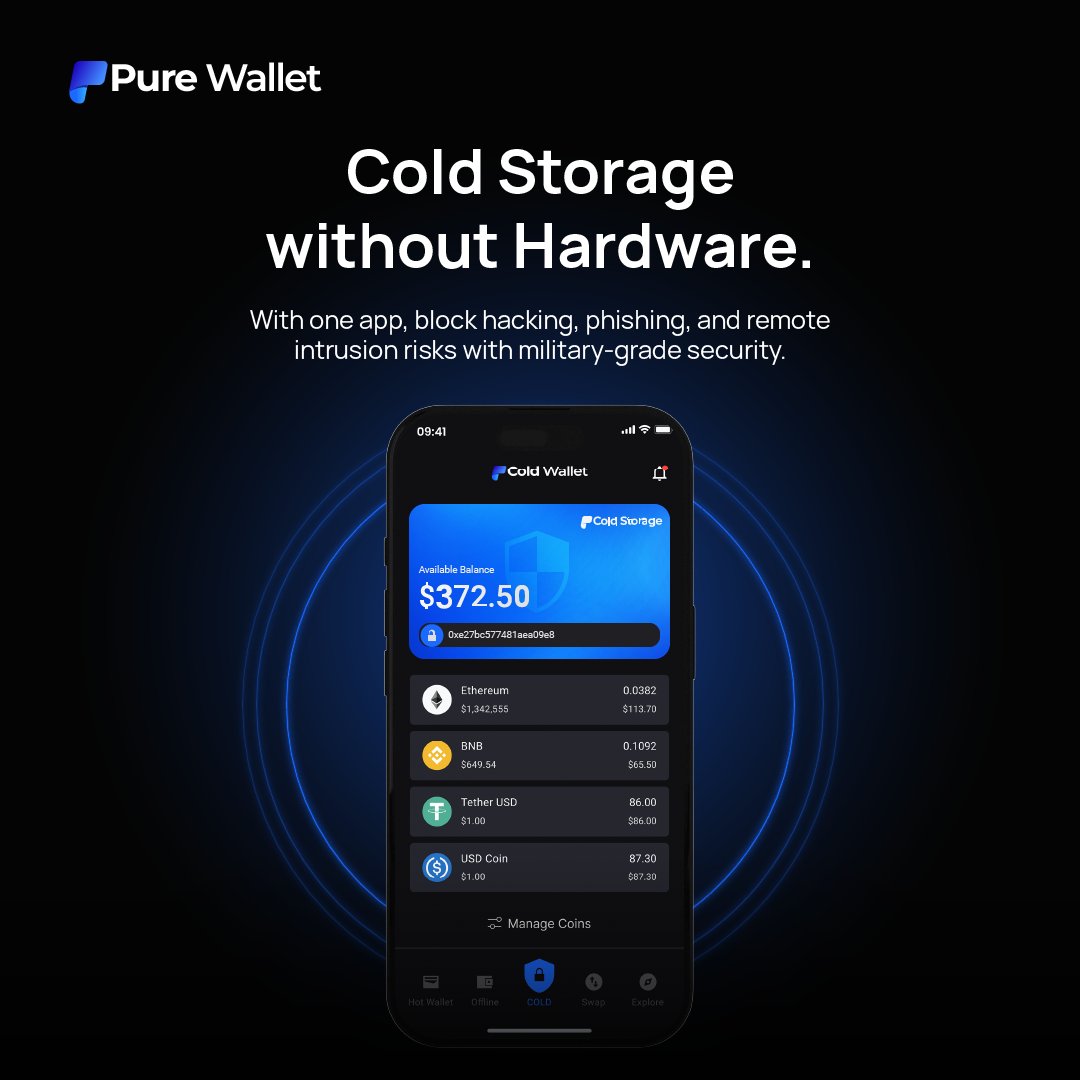 PureWalletPlus's tweet photo. As multi-crypto wallets become essential, security is everything.

Pure Wallet’s military-grade Cold Storage keeps your assets offline, secure, and fully in your hands.
Manage your crypto safely today with Pure Wallet Cold Storage.