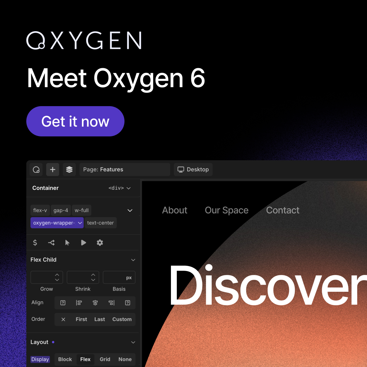 RealOxygenApp's tweet photo. Oxygen 6 brings developer-first precision to WordPress building: Design visually with direct HTML/CSS control, reusable components, dynamic data integration, and an advanced interactions engine—all in a clean, hand-coded-like environment. Ideal for creators who need exact results. #WordPress #WebDesign #OxygenBuilder