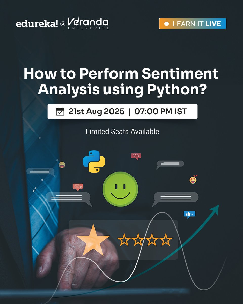 edurekaIN's tweet image. 💬 Can Python Read Emotions?
Learn it LIVE: How to Perform Sentiment Analysis using Python
📅 21st August | 🕖 7:00 PM
🔗 Reserve your spot: edrk.in/xn642TB
#SentimentAnalysis #PythonWithPurpose #DataScienceWithPython #NLP #LearnItLive #FreeWebinar #Edureka