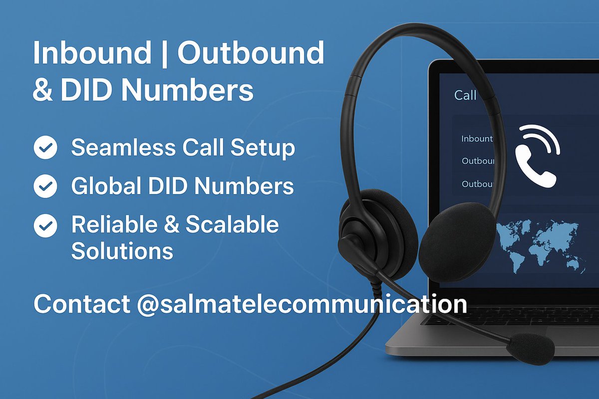 Salmatelecommu's tweet image. Take your communication system to the next level with my reliable call setup services:

✅ Inbound Call Setup 
✅ Outbound Call Setup 
✅ DID Number Setup 

🔹 Fast Deployment | Clear Call Quality | Global Coverage 🔹
📲 Contact @salmatelecommunication
#InboundCalls #OutboundCall