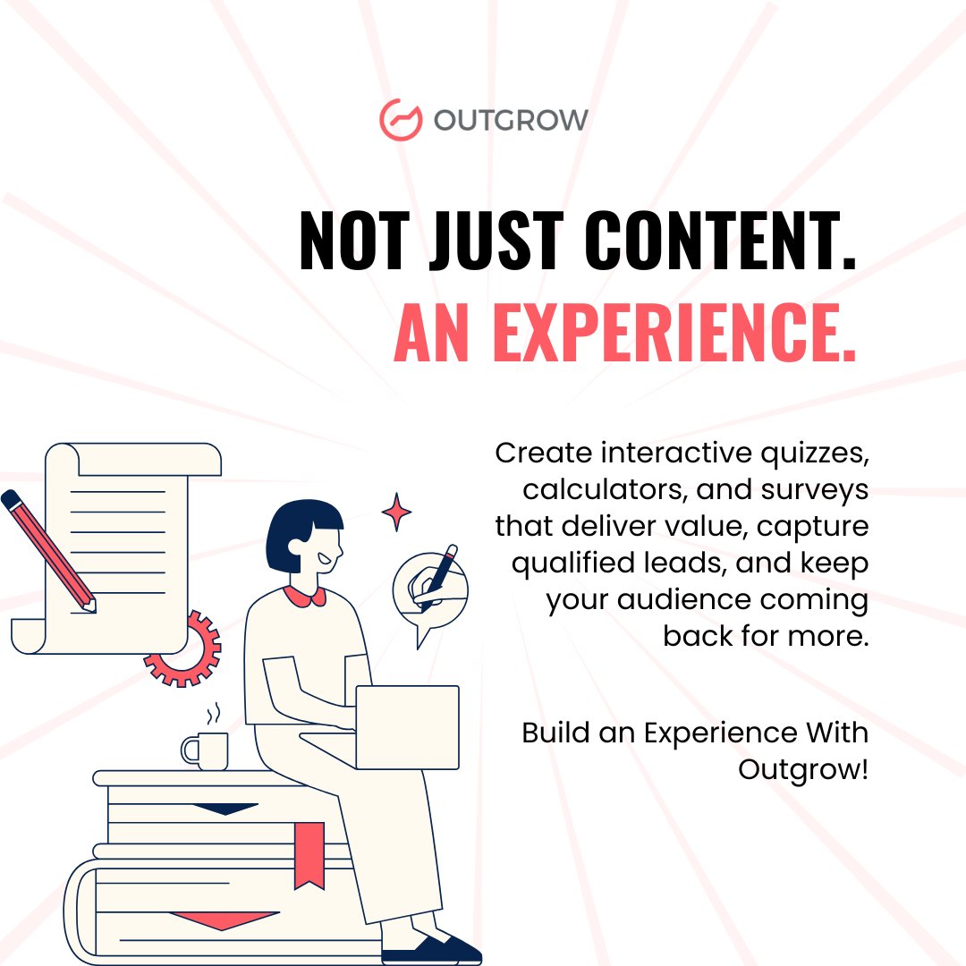 OutgrowCo's tweet image. 🎯 Not Just Content. An Experience.
Create interactive quizzes, calculators, and surveys that deliver value, capture qualified leads, and keep your audience coming back for more.
Build an Experience With Outgrow! Link in comments.
#Outgrow #InteractiveContent #LeadGeneration…