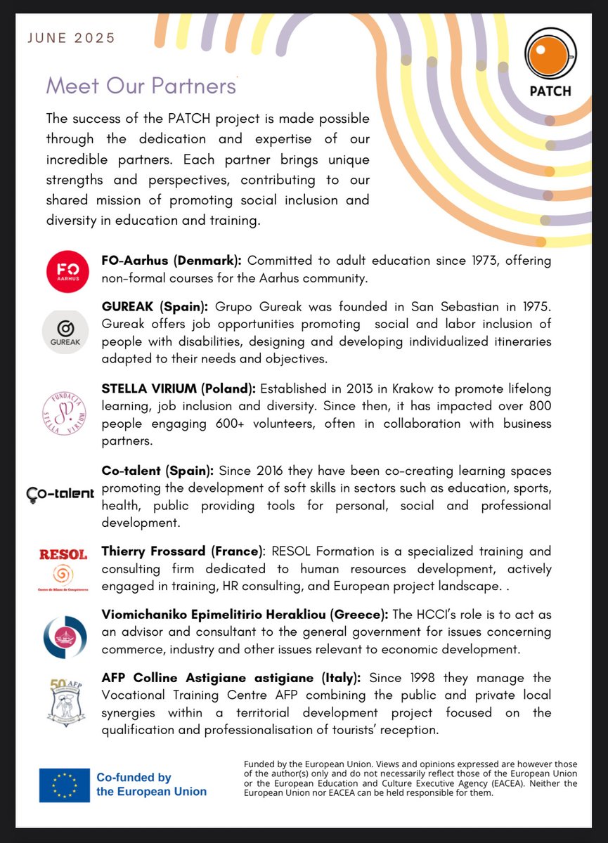 Patch_erasmus's tweet image. The first issue of the PATCH Newsletter is out!

Learn how we’re promoting inclusion in hospitality through Place and Train, meet our partners, and discover what’s next.📢

Want the full PDF? DM us!📨

#PATCHproject #Inclusion #ErasmusPlus