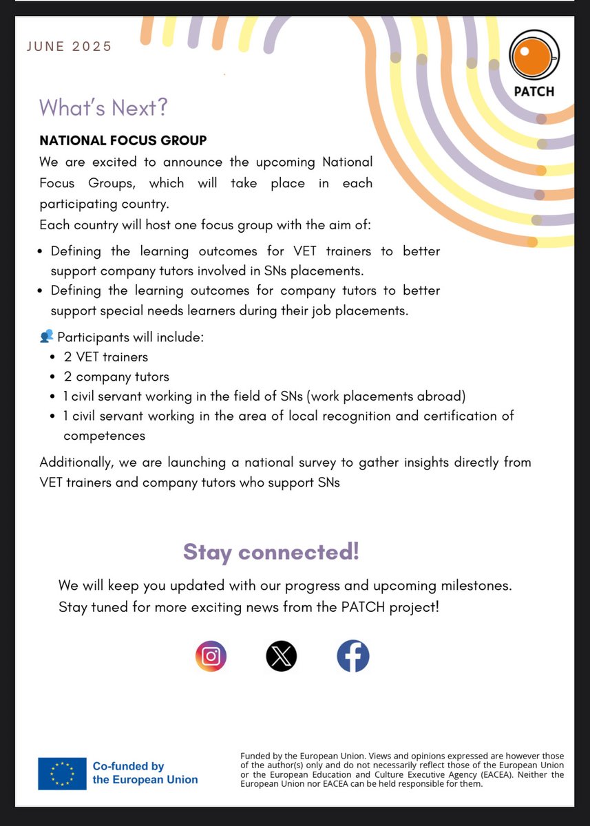 Patch_erasmus's tweet image. The first issue of the PATCH Newsletter is out!

Learn how we’re promoting inclusion in hospitality through Place and Train, meet our partners, and discover what’s next.📢

Want the full PDF? DM us!📨

#PATCHproject #Inclusion #ErasmusPlus