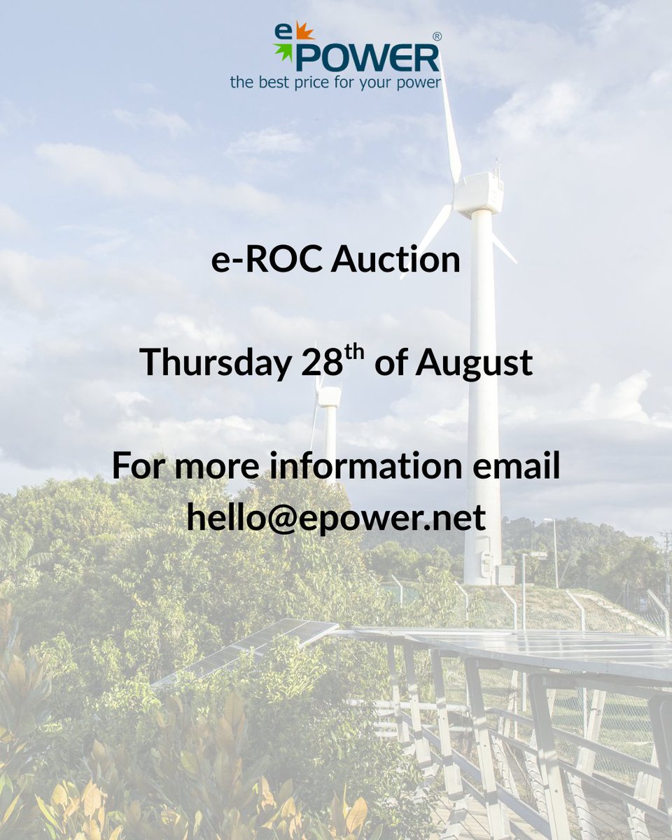 ePOWERrenewable's tweet photo. 📢 Get ready – our next ROC Auction is happening in a week! 📢

This is a prime opportunity for both buyers and sellers to take part in a trusted, competitive marketplace.

Secure your place in the upcoming ROC auction — reach out today to get started!- Hello@epower.net https://t.co/eEkQsUi00m