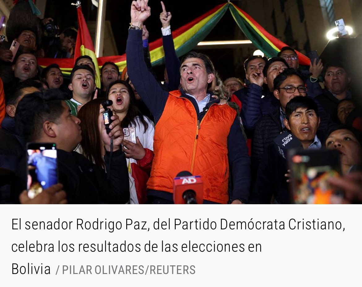 Democristianos Cuba (@cubapdc) on Twitter photo Hoy la familia democristiana está de enhorabuena tras la gran victoria de <a href="/Rodrigo_PazP/">Rodrigo Paz Pereira</a> en la primera vuelta de las elecciones en #Bolivia. Todo nuestro apoyo para que consolide su liderazgo en octubre. Nuestra felicitación al pueblo 🇧🇴por elegir el camino hacia la #libertad. Hoy la familia democristiana está de enhorabuena tras la gran victoria de <a href="/Rodrigo_PazP/">Rodrigo Paz Pereira</a> en la primera vuelta de las elecciones en #Bolivia. Todo nuestro apoyo para que consolide su liderazgo en octubre. Nuestra felicitación al pueblo 🇧🇴por elegir el camino hacia la #libertad.