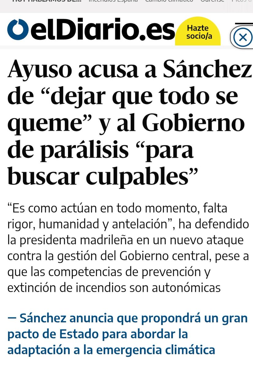 Vergonzoso escuchar al PP q el "Gobierno está ausente en los incendios" y que "Pedro Sánchez deja que España se queme".
❗️Las competencias de prevención y extinción son autonómicas, de líderes del PP que recortaron recursos!!
‼️La UME ha estado desde el 1r momento allí en ayuda!