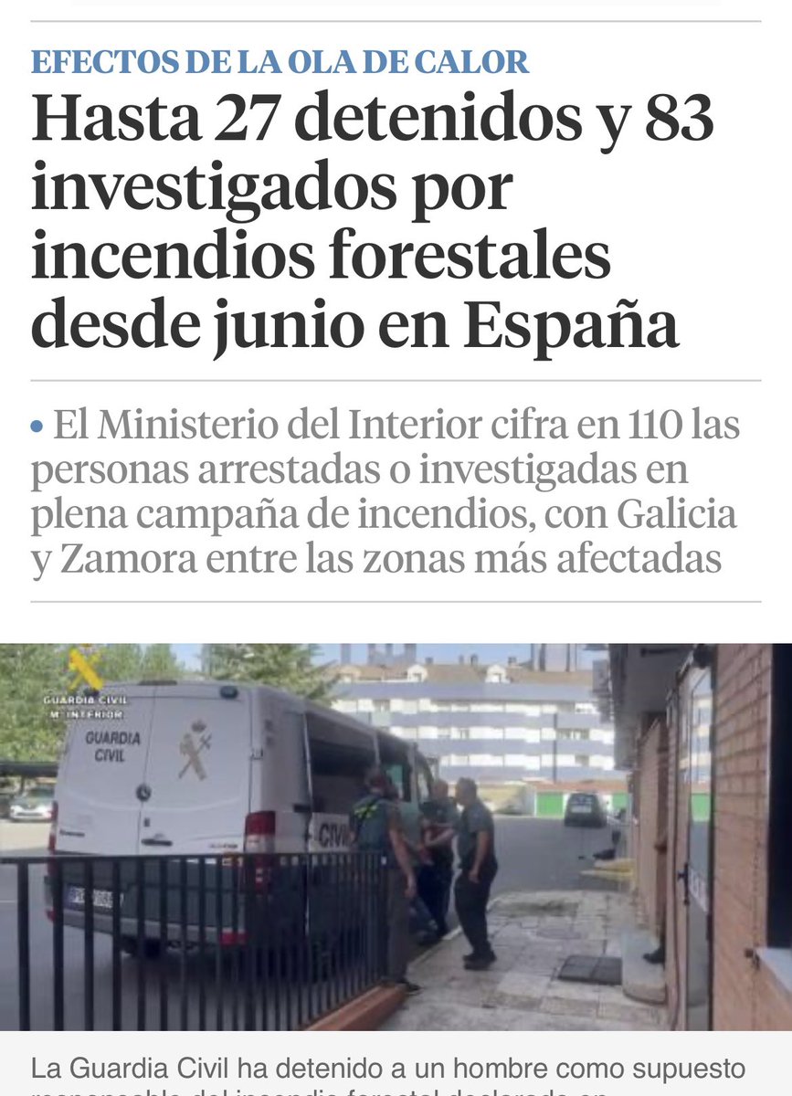 La <a href="/guardiacivil/">Guardia Civil</a> ha detenido a 27 "cambios climáticos "  e investigan a más de 100.

PPSOE discuten sobre competencias mientras los montes arden y la gente muere.

Con <a href="/vox_es/">VOX 🇪🇸</a> no se discutiría, se actuaría.