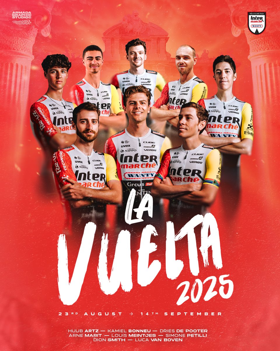 LottoIntermarch's tweet photo. The last Grand Tour @lavuelta 🔴

🇳🇱 Huub Artz
🇧🇪 Kamiel Bonneu
🇧🇪 Dries De Pooter
🇧🇪 Arne Marit
🇿🇦 Louis Meintjes
🇮🇹 Simone Petilli
🇳🇿 Dion Smith
🇧🇪 Luca Van Boven

🖼️ Valentin Pélerin https://t.co/56FdQ2qlv9