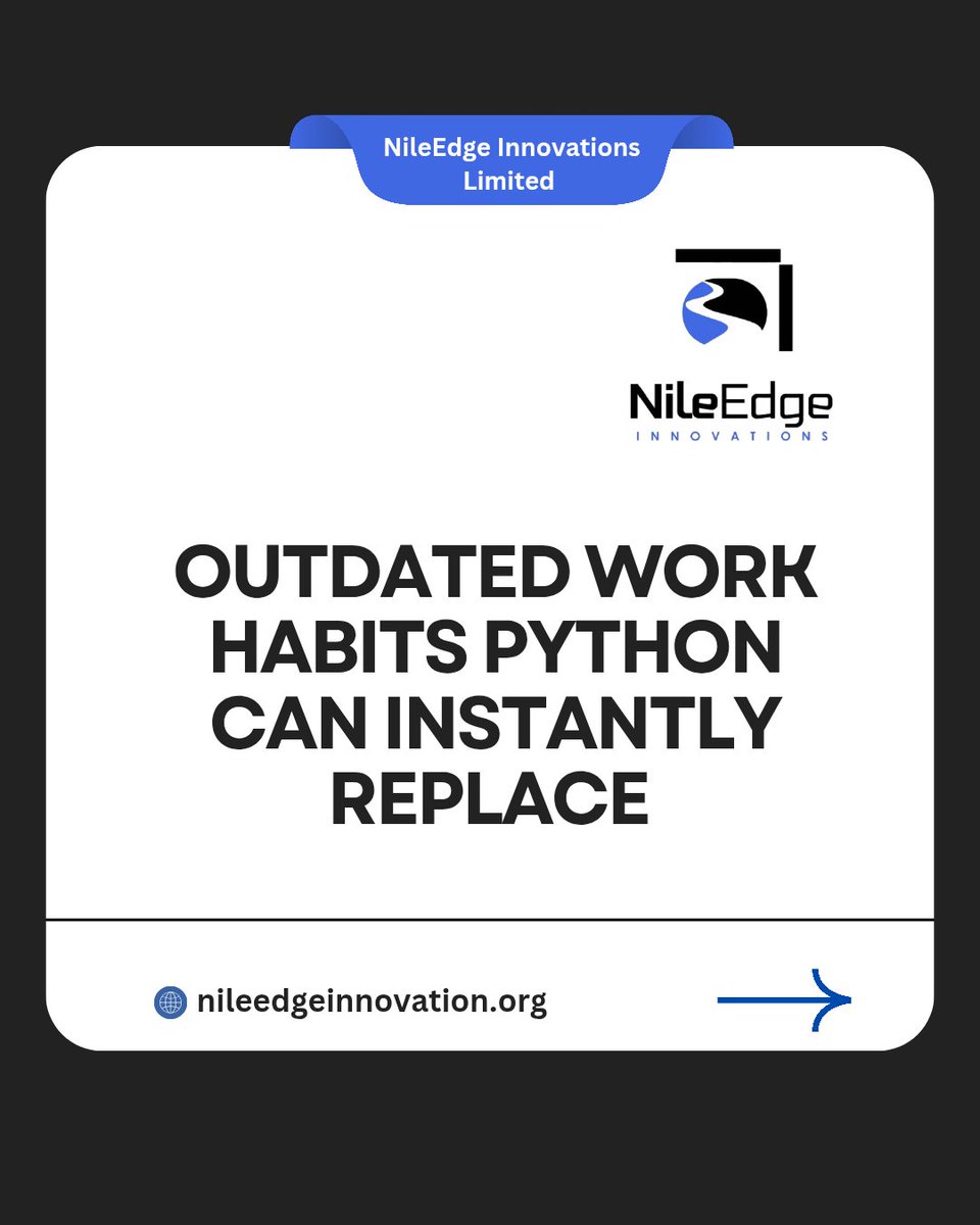 NileEdgeInno's tweet image. Still copy-pasting like it’s 2010?
Python can automate reports, clean data & save you hours.
At NileEdge, we build systems that work while you rest.
Ready to upgrade your workflow? Let’s talk.
#PythonAutomation #DataScience #NileEdge #AITools
