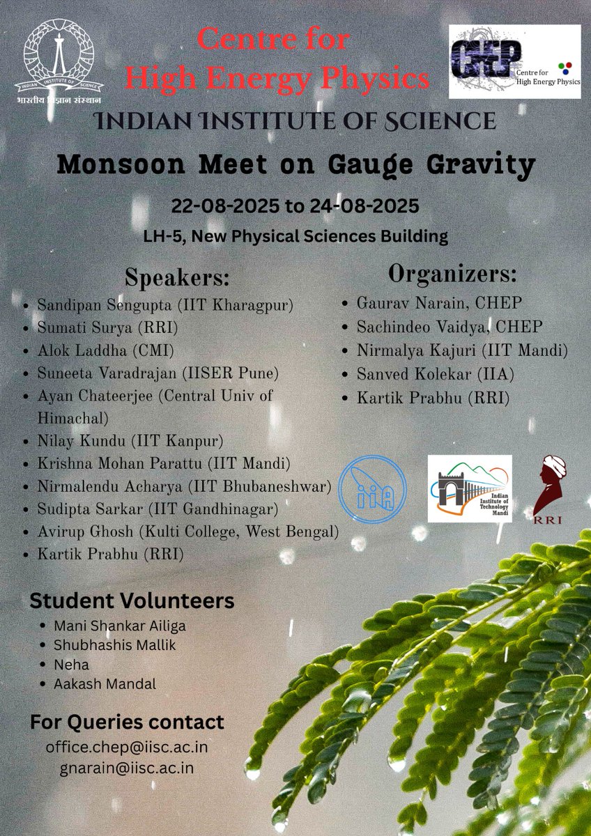 gnarain_'s tweet image. Starting coming Friday 
@CHEP_IISc @iiscbangalore 

More details can be found on indico.global/event/15257/
