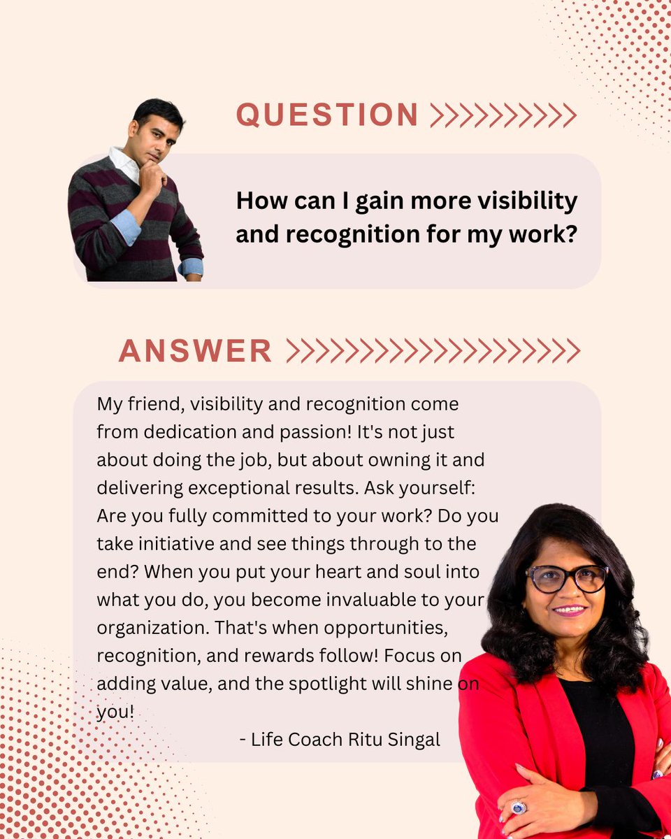 lifecoach_Ritu's tweet image. Want to be SEEN, HEARD &amp;amp; RECOGNIZED for your work?
Life Coach Ritu Singal shares powerful tips to help you gain the visibility &amp;amp; recognition you truly deserve in your career and life. #CareerGrowth #LifeCoachRituSingal #BeRecognized #VisibilityMatters