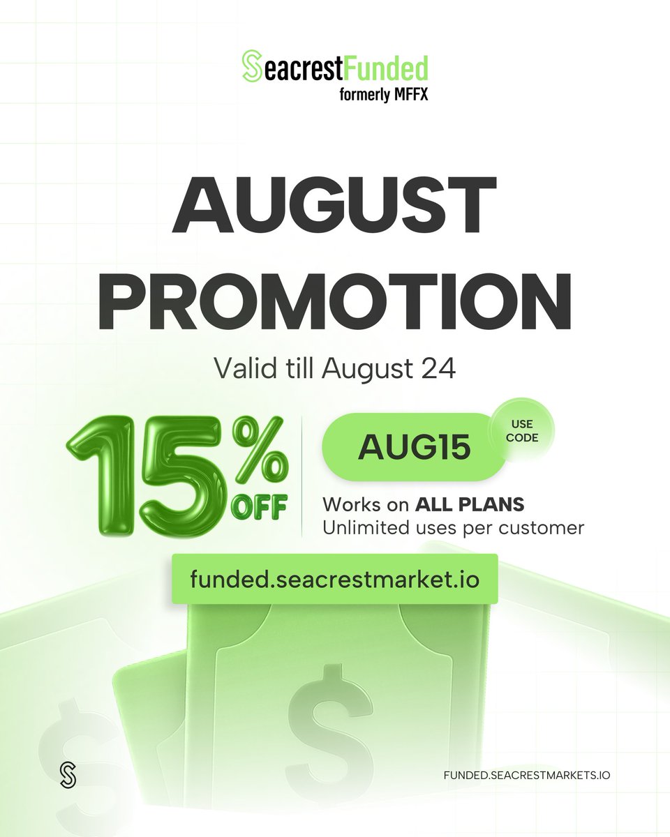 General (@pip_alchemist) on Twitter photo 🚨 Incoming GIVEAWAY with <a href="/seacrestfunded_/">Seacrest Funded</a> 👀
But first… their 15% OFF FLASH SALE is LIVE! 🥳
✅ 15% OFF all accounts
✅ Unlimited uses per customer
✅ Valid until August 24th
Don’t miss your chance to get funded at a discount 👉 funded.seacrestmarkets.io 🚨 Incoming GIVEAWAY with <a href="/seacrestfunded_/">Seacrest Funded</a> 👀
But first… their 15% OFF FLASH SALE is LIVE! 🥳
✅ 15% OFF all accounts
✅ Unlimited uses per customer
✅ Valid until August 24th
Don’t miss your chance to get funded at a discount 👉 funded.seacrestmarkets.io
