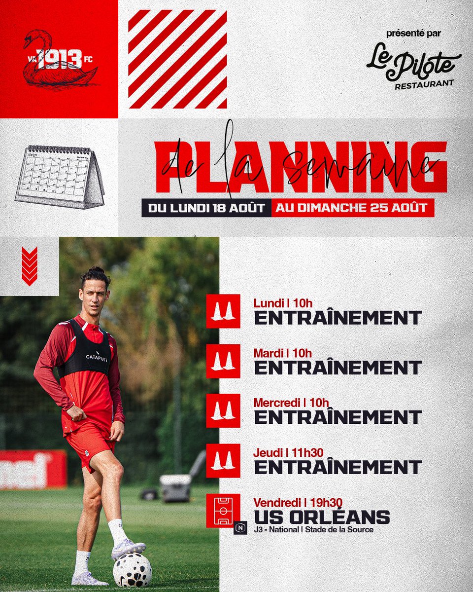 VAFC's tweet image. Au menu cette semaine pour VA : un déplacement du côté de l’@US_Orleans ! ⚔️

Le planning, présenté par Le Pilote Restaurant ⤵️