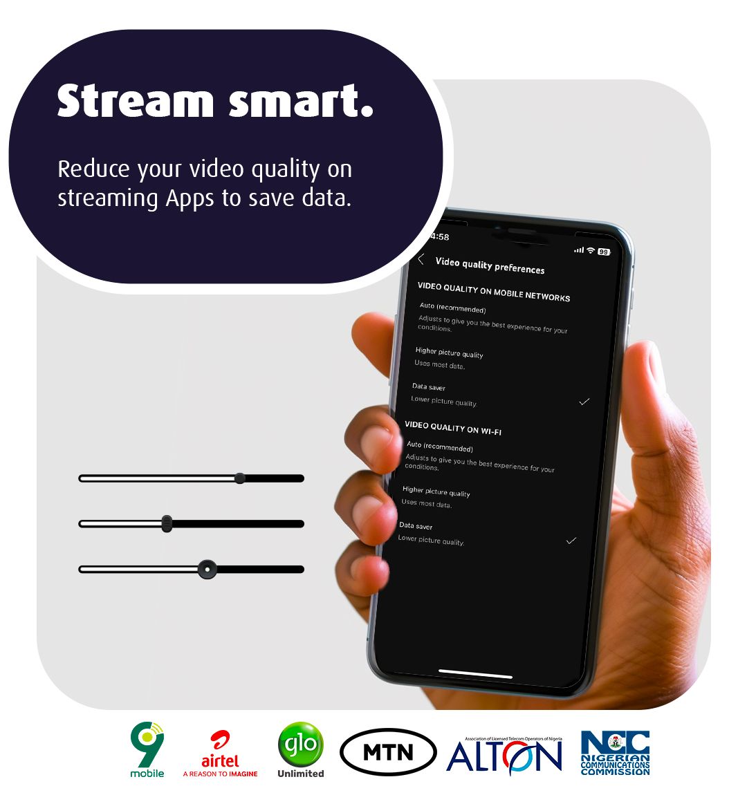 Streaming doesn’t have to drain your data. 
Lower the video quality in your streaming apps and watch your data last longer.
#WaysToSaveData 
#TechmeetsTenacity