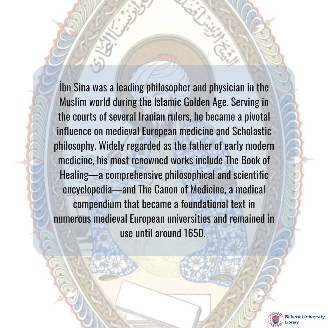 librarybilkent's tweet image. You can find İbn Sina (Avicenna) in the book exhibition of the month. 

📌Don&apos;t forget to visit Main Campus Library. #BilkentUniversity #BilkentLibrary #İbnSina #Avicenna