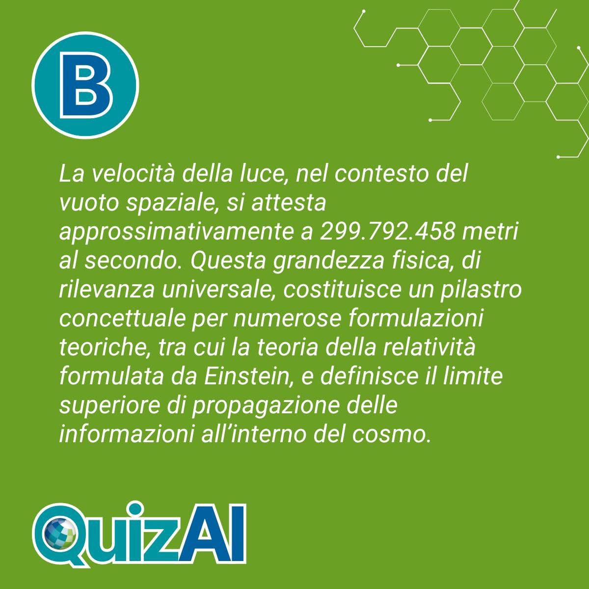 Pronti per un altro Quiz sull'intelligenza artificiale? 

📖 Leggete attentamente queste due affermazioni sulla velocità della luce. Una è stata scritta da un esperto, mentre l’altra è stata generata da un’Intelligenza Artificiale. 

🔍 Riuscirete a distinguere l’originale dalla