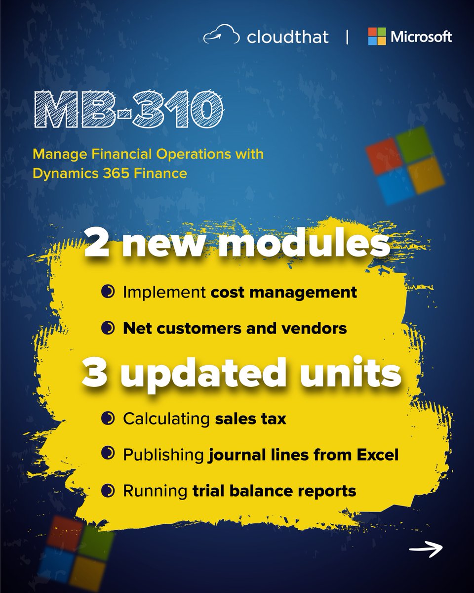 cloudthat's tweet image. ...MB-310 - tinyurl.com/4ezxkdy6

AZ-204 - tinyurl.com/2rxtscrf

SC-401 - tinyurl.com/2rkfeh9k
(2/2)

#MicrosoftCertified #TechCertification #TechTraining #Dynamics365 #MicrosoftTeams