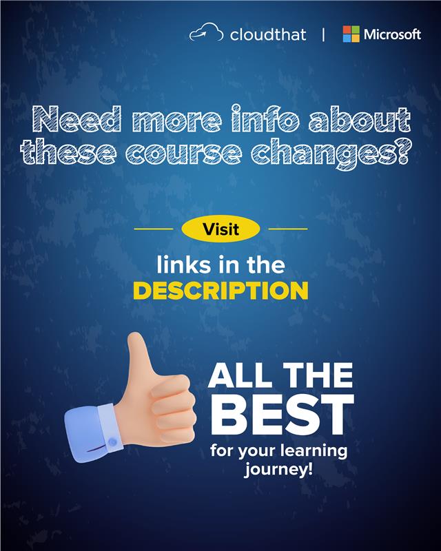 cloudthat's tweet image. ...MB-310 - tinyurl.com/4ezxkdy6

AZ-204 - tinyurl.com/2rxtscrf

SC-401 - tinyurl.com/2rkfeh9k
(2/2)

#MicrosoftCertified #TechCertification #TechTraining #Dynamics365 #MicrosoftTeams