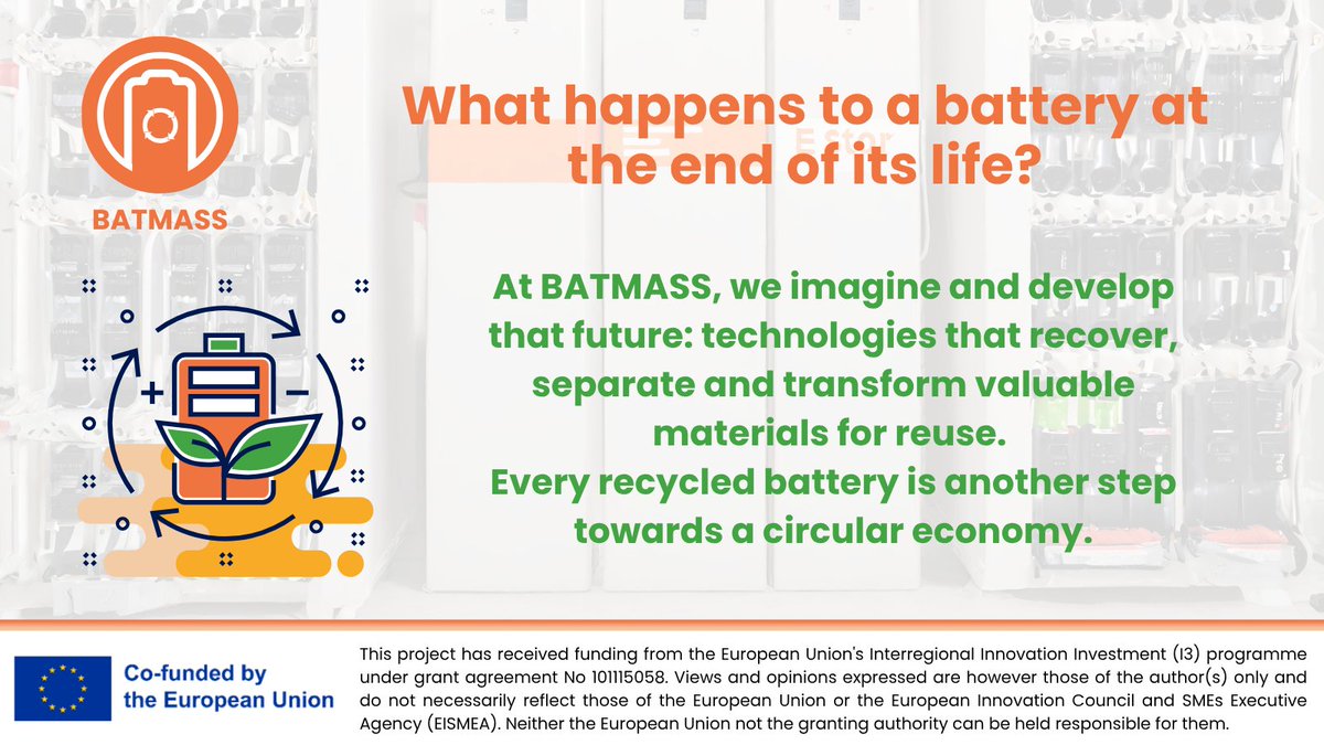 BATMASS_EU's tweet photo. 🔋 When a battery stops working, its story doesn't end.
At #BATMASS we work to give these materials a second life. This is their journey ♻️👉https://t.co/VwmoEIOusQ
@polimi | @Oranogroup | @CTAndaluciaENG | @lomartov | @kemijski | @VerkorSAS | @Cluster_AFIL | @ISMC_cluster | @Envirobat_Espa | @PoleTeam2 | @NanofaberTweet | @unipv
#BatteryInnovation #CircularEconomy #BATMASS