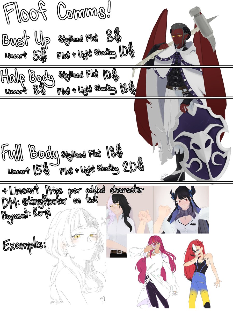 tinyfloofer's tweet image. Opening! Again! Indefinite slots because my classes has begun! One at a time maybe, but I&apos;ve set it to 5 on my ko-fi. Sorry, I changed the prices with variations now but here they are!